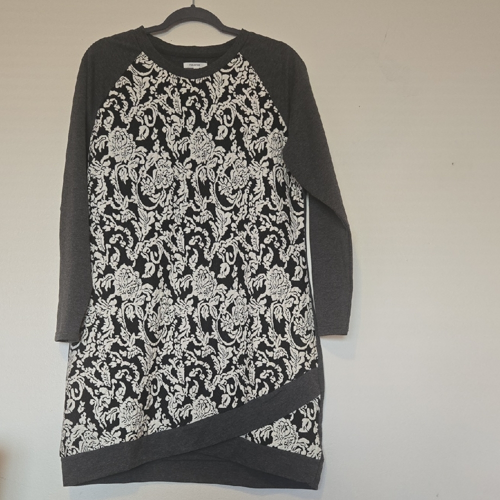Black and White Floral Sweater Dress